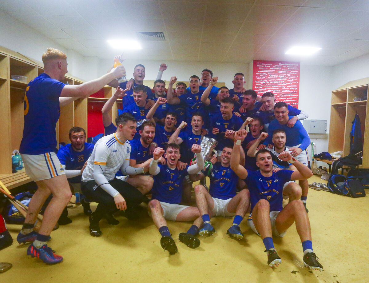 St Finbarr’s players celebrate in the dressing room at Páirc Uí Chaoimh. Picture: Ken Sutton/Inpho