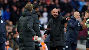 <p>FLASH POINTS: Manchester City manager Pep Guardiola speaks with Liverpool manager Jurgen Klopp during the Premier League match at Anfield, Liverpool. Pic: Peter Byrne/PA Wire.</p>