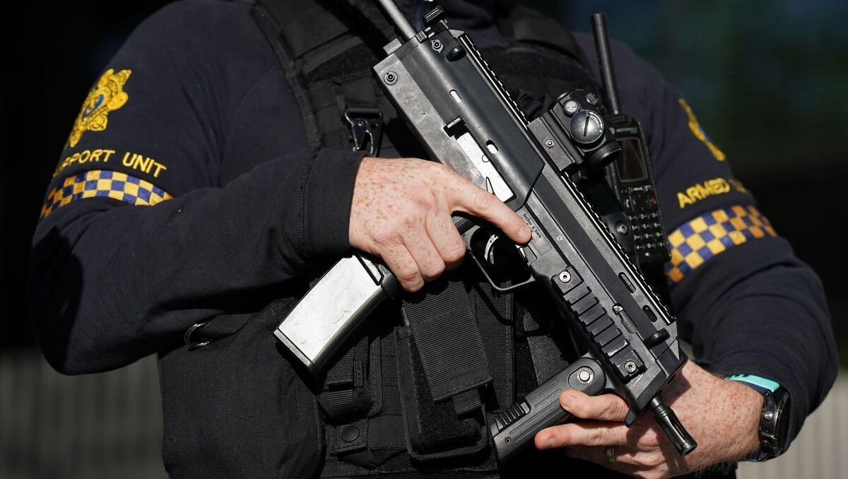 Armed gardaí outside the Criminal Courts of Justice, Dublin, ahead of the sentencing of Jonathan Dowdall for facilitating the murder of David Byrne in Dublin. Picture: Niall Carson/PA Wire