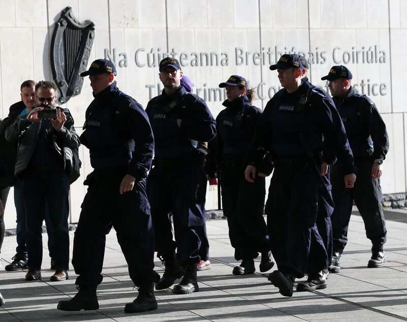 Members of the garda public order unit at the Criminal Courts of Justice for the sentencing of Jonathan and Patrick Dowdall yesterday. Picture: Sasko Lazarov/RollingNews.ie Members of the garda public order unit at the Criminal Courts of Justice for the sentencing of Jonathan and Patrick Dowdall yesterday. Picture: Sasko Lazarov/RollingNews.ie