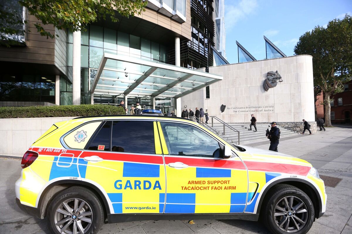 A heavy presence of armed gardai at the Criminal Courts of Justice today as the trial of Gerry Hutch begins. Picture: RollingNews.ie A heavy presence of armed gardai at the Criminal Courts of Justice today as the trial of Gerry Hutch begins. Picture: RollingNews.ie
