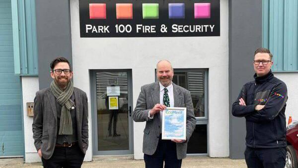 Tom McCarthy (far right) and the Park 100 team are pictured receiving their EcoMerit accreditation, which they say has hugely helped their business.