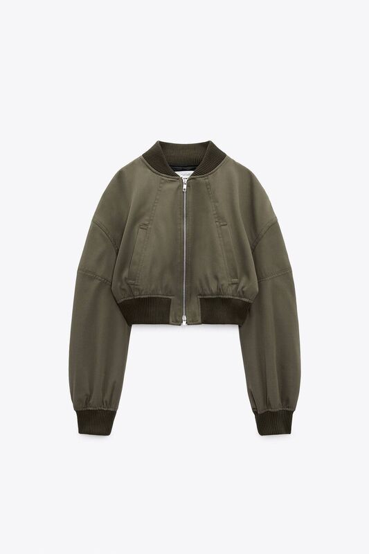 Short wool blend bomber jacket, Zara, €79.95 Short wool blend bomber jacket, Zara, €79.95