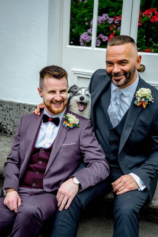 Darren Grace and Cliff O'Neill with their dog Bruce O'Grace. Pictures: Bart Swierczynski Photography 