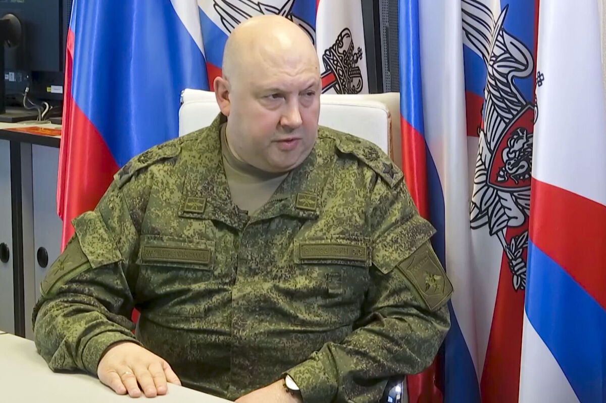 Russia's Commander of Joint Group of Troops in special military operation area, Gen. Sergei Surovikin, speaks during his interview, describing the situation for Russian forces in the Kherson region as "very difficult." Picture: Russian Defense Ministry Press Service via AP