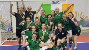 <p>JOY: The Irish team celebrates clinching qualification for the World Cup. Pic: FAIFootballForAll/Twitter</p>