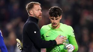 <p>TRUST: Chelsea manager Graham Potter with Kepa Arrizabalaga. Photo: John Walton/PA Wire.</p>