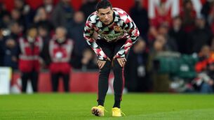<p>WARMING UP TO WATCH ON: Manchester United's Cristiano Ronaldo warming up prior to kick-off against Spurs at Old Trafford, Manchester. Pic: PA Wire</p>