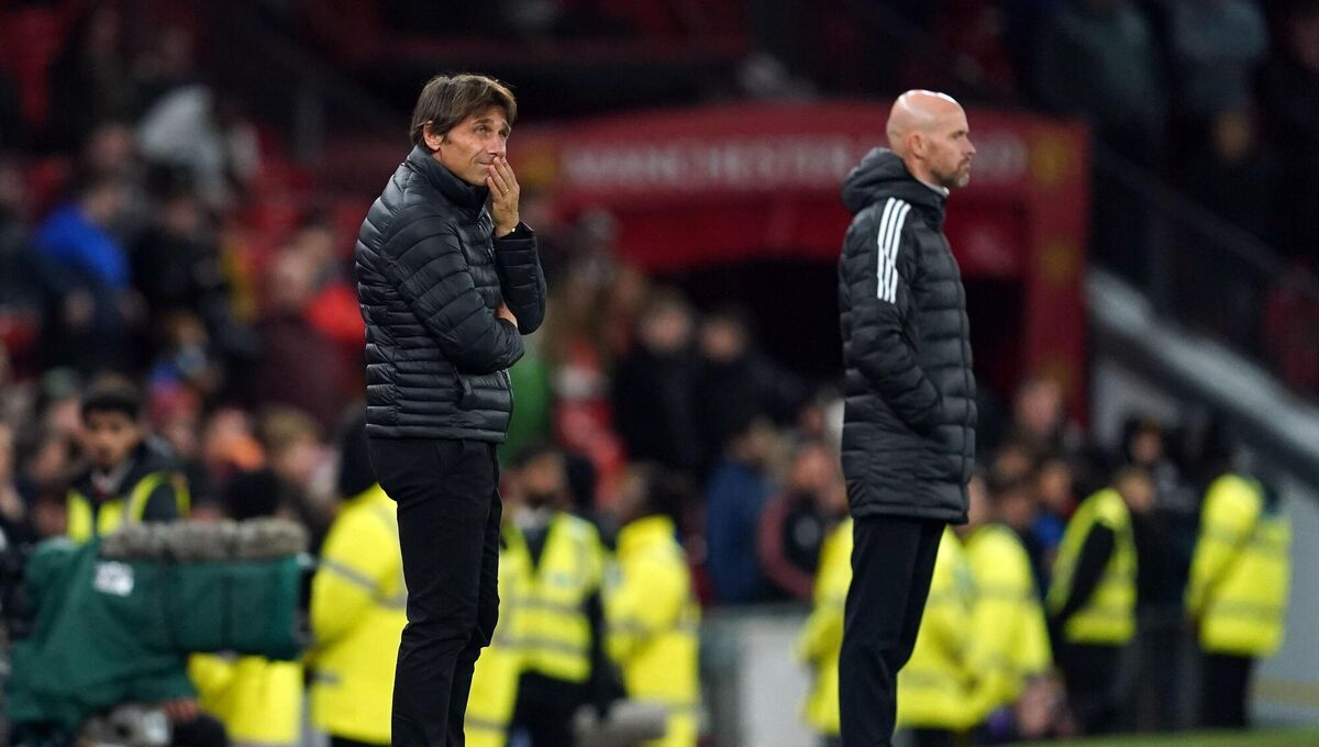 MANAGING EXPECTATIONS: Tottenham Hotspur manager Antonio Conte (left) looks dejected as Manchester United manager Erik ten Hag looks. Picture: Nick Potts/PA Wire.