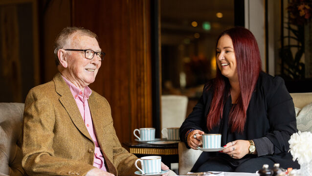 <p>George Finglas, 86, with his home carer Jamie Egan. Picture: Naoise Culhane</p>