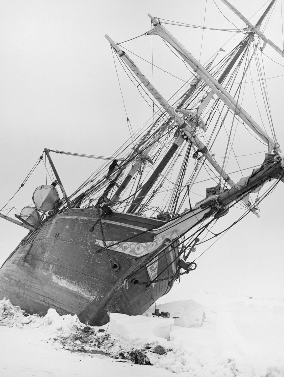 Handout photo dated October 1915 issued by the Royal Geographic Society with RBG of the Endurance keeling over in the Antarctic. Handout photo dated October 1915 issued by the Royal Geographic Society with RBG of the Endurance keeling over in the Antarctic.
