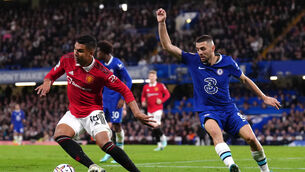 <p>Casemiro, left, secured United a point at Chelsea (John Walton/PA)</p>