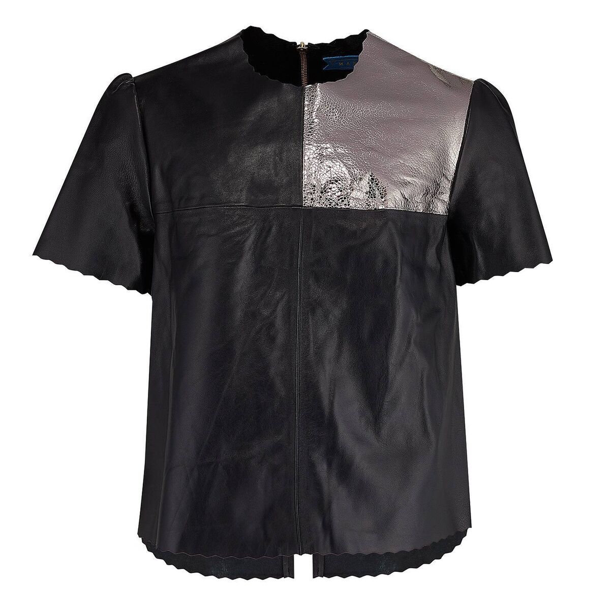 Black and silver leather tee, €275, Manley