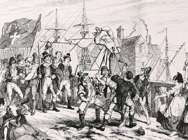 Rebels are depicted piking to death loyalists prior to the battle of Vinegar Hill.
