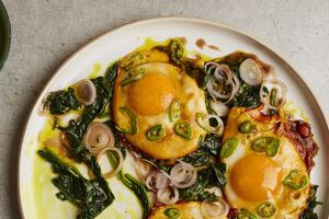 Ottolenghi Test Kitchen’s turmeric fried eggs with tamarind dressing