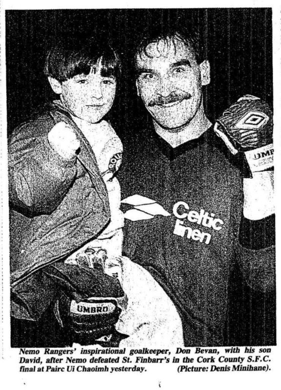 Nemo Rangers' inspirational goalkeeper , Don Bevan, with his son, David. Picture: Denis Minihane