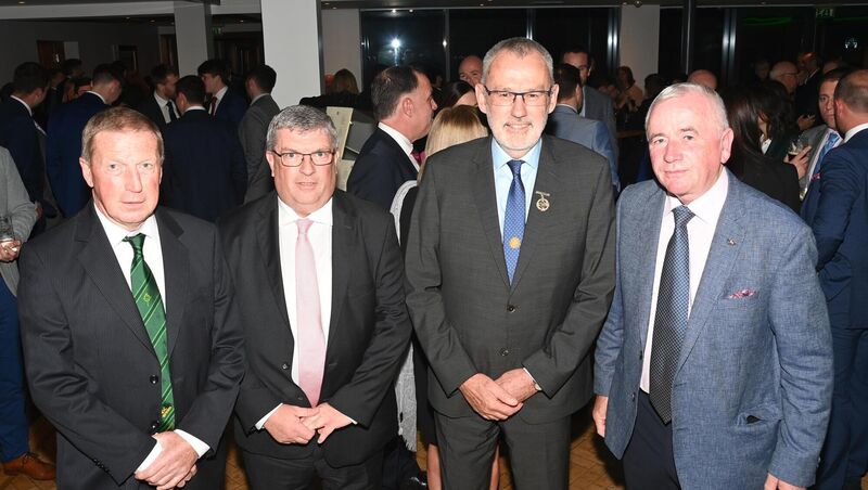  Dinny Allen, Nemo Rangers; Ger Ryan, Munster Council, Larry McCarthy, President, GAA, and Brian Murphy, Nemo Rangers attending the club's Centenary Dinner Celebration on Saturday. Picture: Mike English Photography.