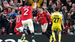 <p>BACK IN FAVOUR: Manchester United's Cristiano Ronaldo (centre) celebrates scoring their side's third goal of the game during the UEFA Europa League Group E match at Old Trafford, Manchester. Pic: Nigel French/PA Wire</p>
