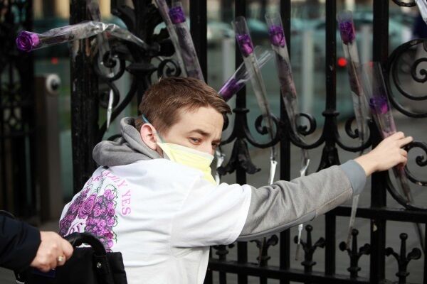 Anthony McCormack, 21, from Donaghmede, Co Dublin, outside Leinster House for yesterday’s protest.
