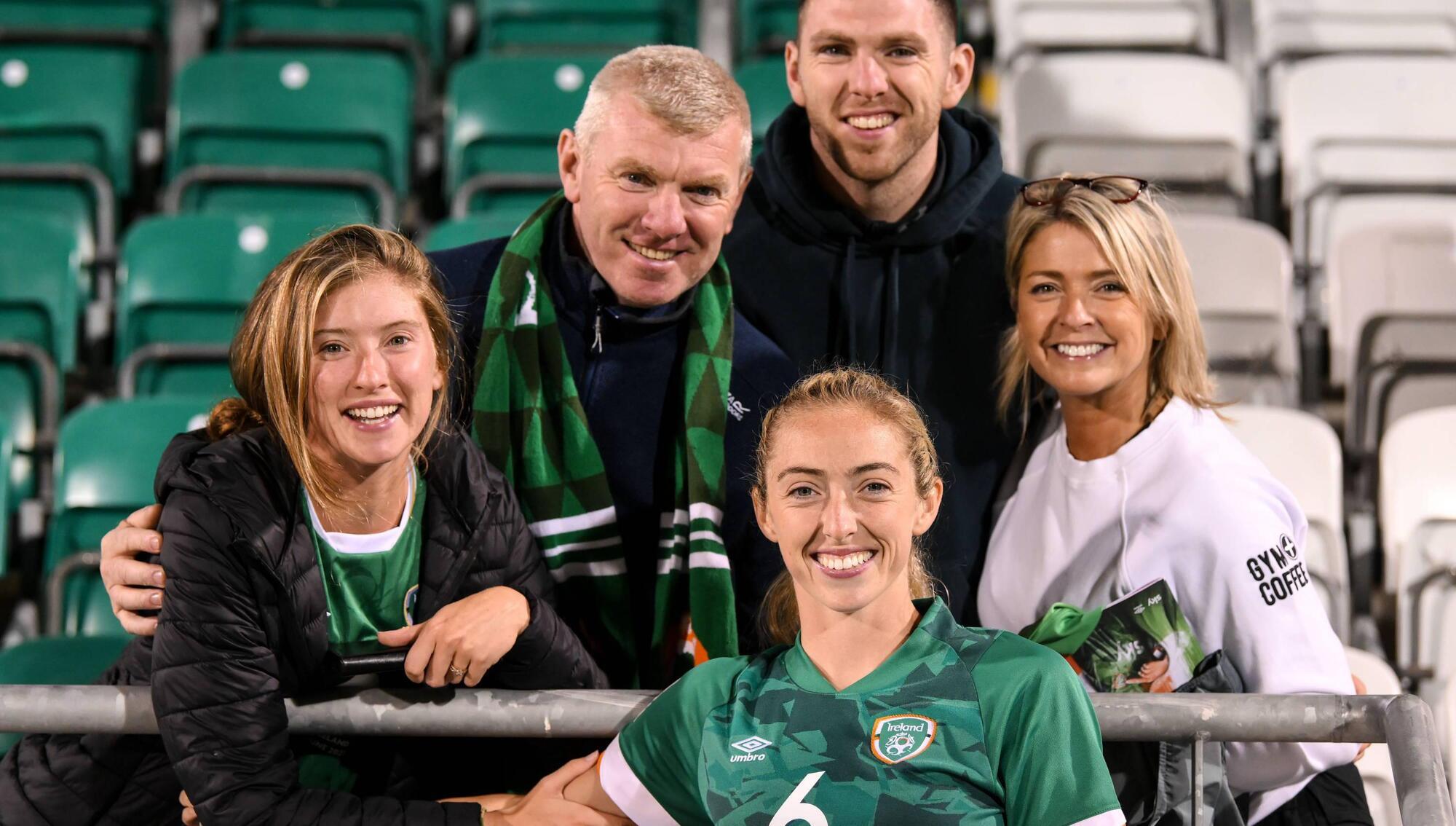 FAMILY AFFAIR: Megan Connolly of Ireland, with her family, after the FIFA Women's World Cup 2023 qualifier match against Finland at Tallaght Stadium in Dublin. Photo by Stephen McCarthy/Sportsfile