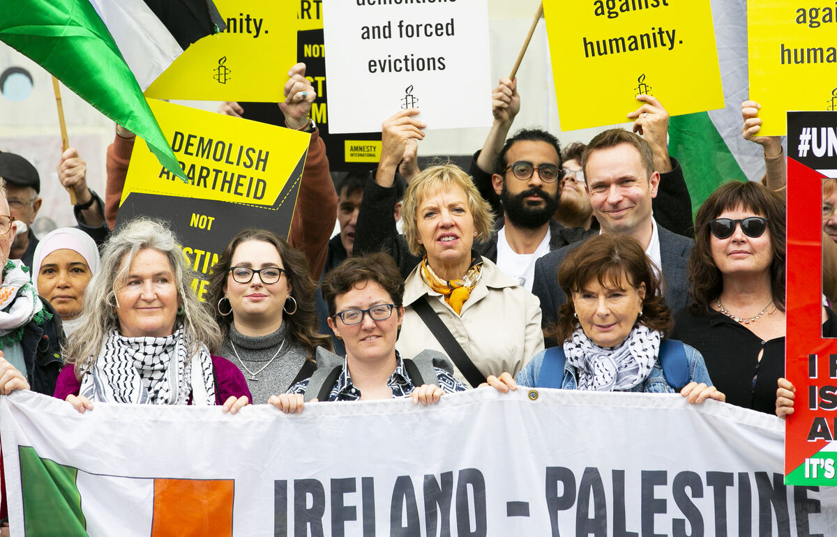 Human rights campaigners from the Ireland-Palestine Solidarity Campaign and Amnesty International Ireland with members of the Oireachtas outside Leinster House, Dublin where they called for the United Nations General Assembly to investigate and end to dismantle Israel’s system of Apartheid Photo by: Gareth Chaney/ Collins Photos Human rights campaigners from the Ireland-Palestine Solidarity Campaign and Amnesty International Ireland with members of the Oireachtas outside Leinster House, Dublin where they called for the United Nations General Assembly to investigate and end to dismantle Israel’s system of Apartheid Photo by: Gareth Chaney/ Collins Photos