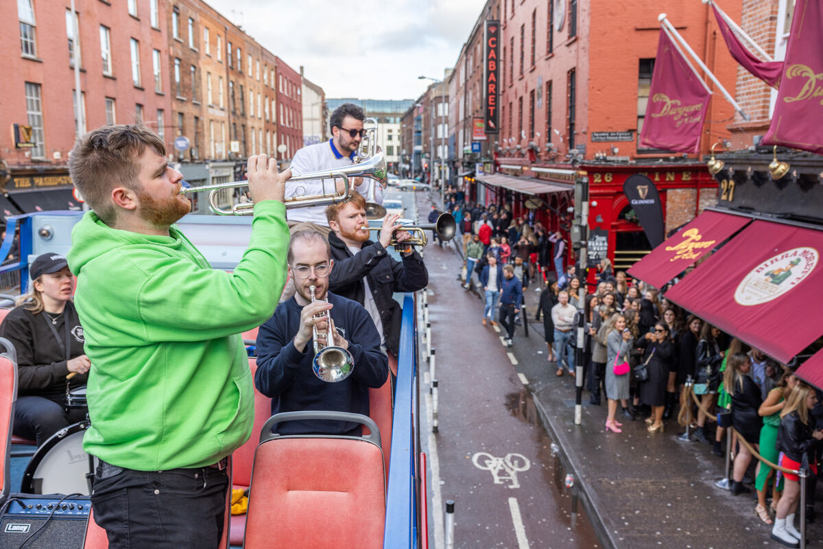 Table 8 Brass Band performing on the Guinness Jazz Bus. Picture: Naoise Culhane 