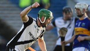 <p>30 October 2022; Cian Darcy of Kilruane MacDonaghs celebrates after scoring a goal during the Tipperary County Senior Club Hurling Championship Final Replay match between Kilruane MacDonaghs and Kiladangan at Semple Stadium in Thurles, Tipperary. Photo by Philip Fitzpatrick/Sportsfile</p>