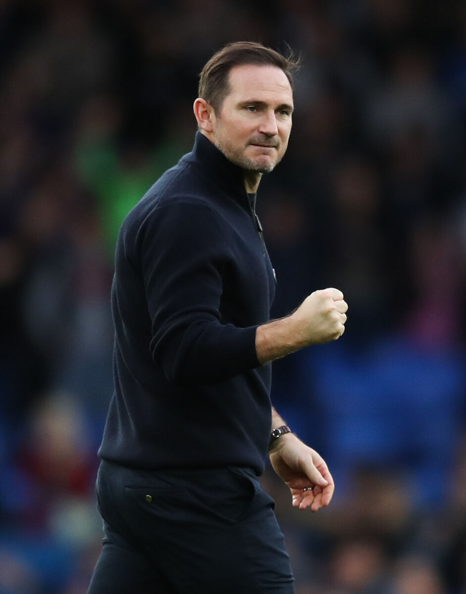 LOOKING UP: Everton manager Frank Lampard celebrates at the end of the Premier League match at Goodison Park.