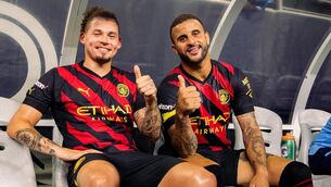 <p>INJURED DUO: Kalvin Phillips and Kyle Walker (right) are expected to be fit for the World Cup Pic: PA Wire</p>