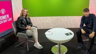 <p>Aoife Mannion in the MUTV studio. ‘Our pundits are probably still a bit too close to really separate themselves from the players,’ she admits. Pic: Girls on the Ball </p>