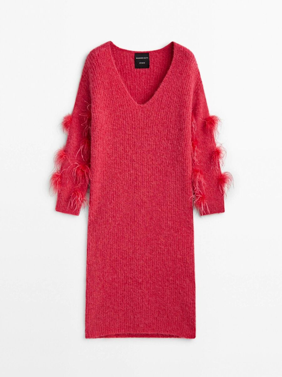 Studio knit dress with feather trim, Massimo Dutti, €249