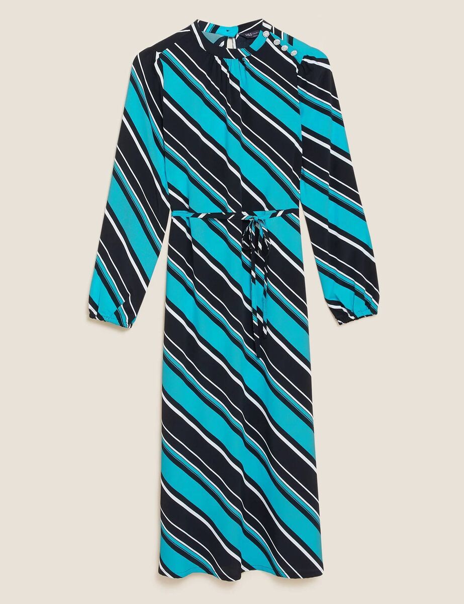 Striped Round Neck Belted Midi Column Dress, M&amp;S, €54