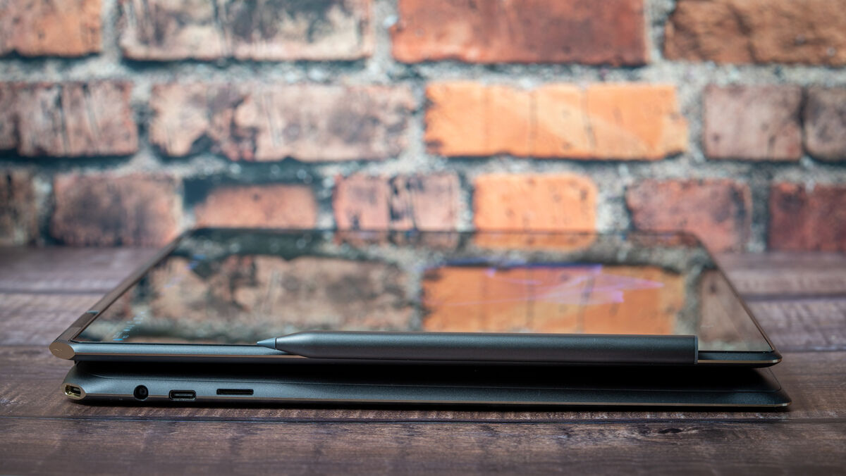 HP Spectre x360 16 comes with a stylus. Picture: Noel Campion. HP Spectre x360 16 comes with a stylus. Picture: Noel Campion.