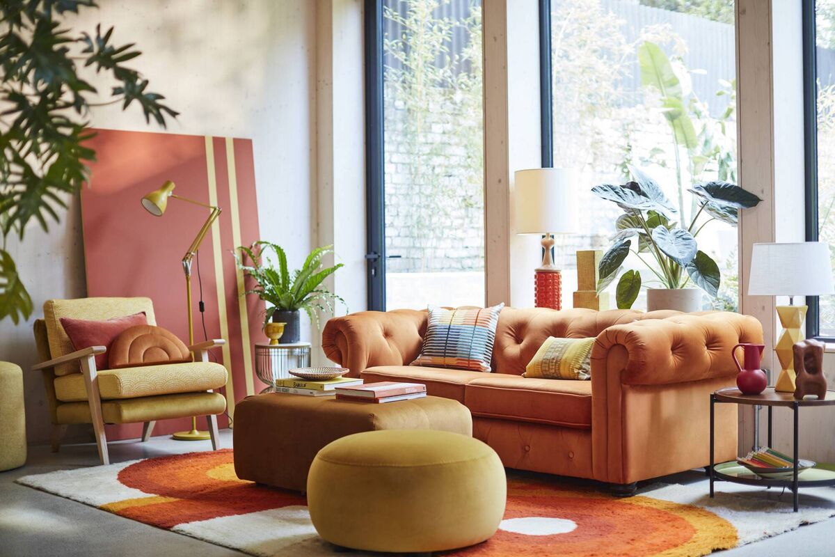 The DFS Stockholm round footstool, Hope chair, and Belair sofa bed. The DFS Stockholm round footstool, Hope chair, and Belair sofa bed.