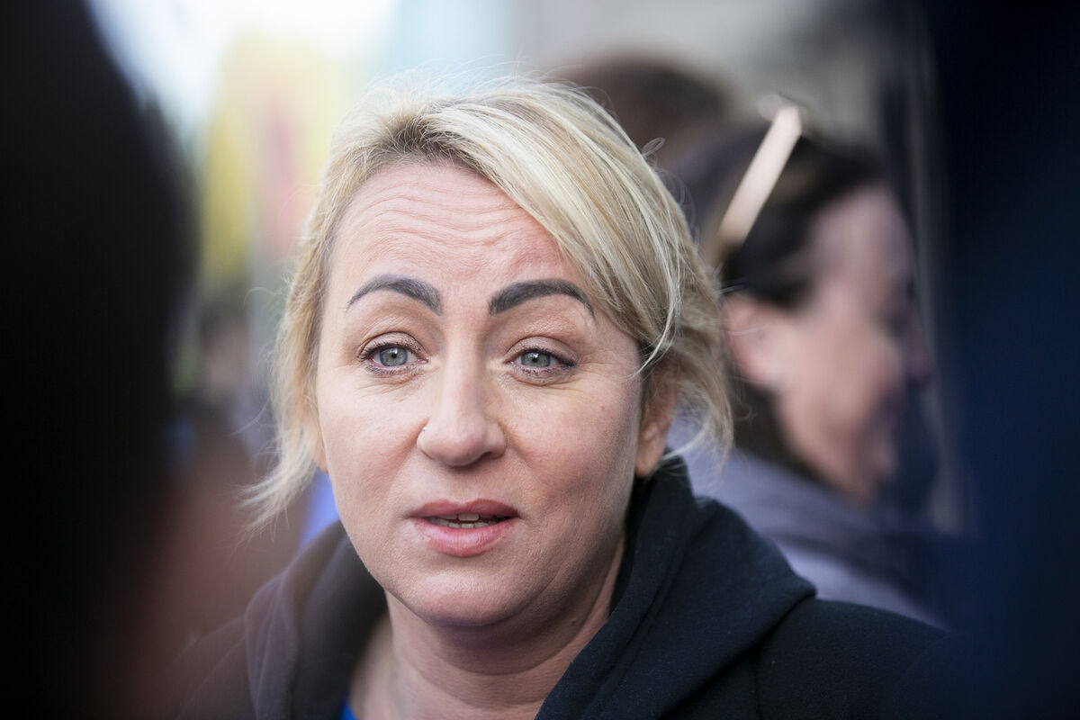 Tracey Tully at the gates of Leinster House on Friday. Picture: Gareth Chaney/Collins