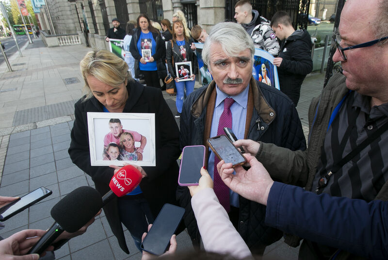 Tracey Tully was supported by Fianna Fáil TD for Limerick Willie O'Dea at Friday's protest. Picture: Gareth Chaney/ Collins