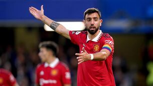 <p>SUSPENDED: Manchester United’s Bruno Fernandes received his fifth yellow card of the season in last week’s win against West Ham. Pic: John Walton/PA</p>