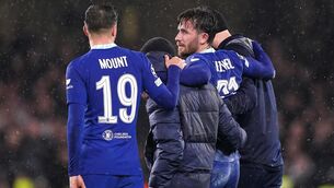 <p>BAD TIMING: Chelsea’s Ben Chilwell (centre) is helped off the field by the medical staff during the match against Dinamo Zagreb. Pic: John Walton/PA</p>