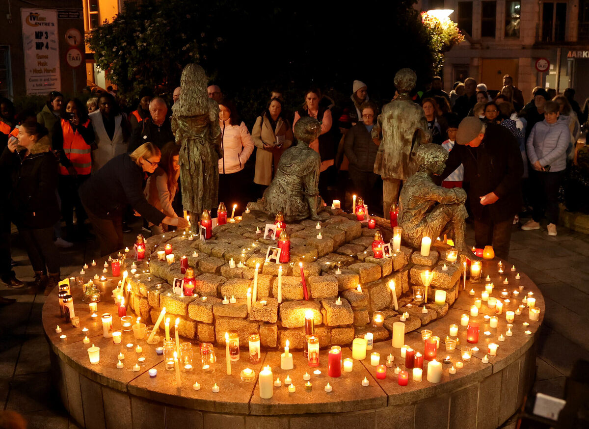 A vigil at Market Square, Letterkenny, following the explosion at Applegreen service station in Creeslough last month. Picture: Liam McBurney/PA