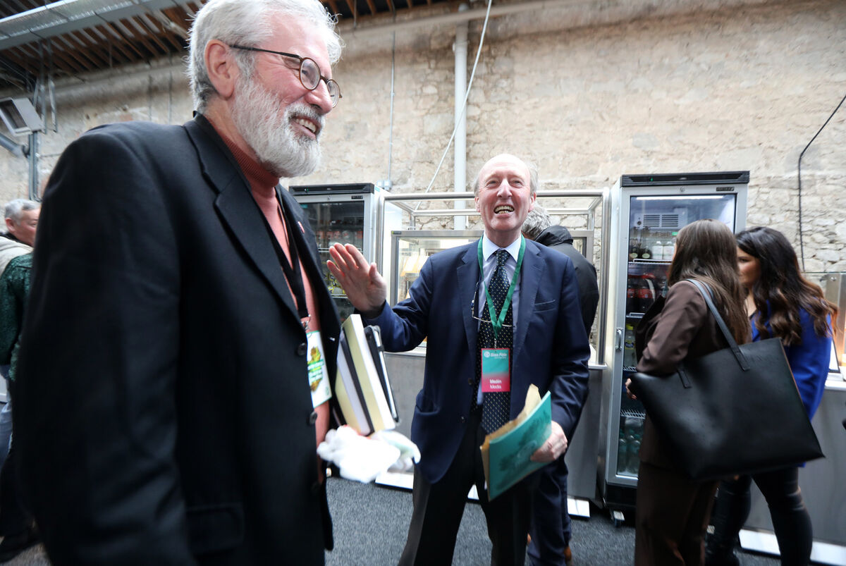  Gerry Adams meting Shane Ross who attended the Sinn Féin ard fheis accredited as a journalist. Picture: Leah Farrell/RollingNews