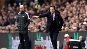 <p>LOOK WHO'S BACK: Aston Villa manager Unai Emery and Manchester United manager Erik ten Hag (left) on the touchline during the Premier League match at Villa Park.</p>