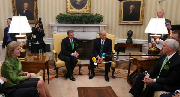US President Donald Trump and Irish Taoiseach Enda Kenny meet for talks in the Oval Office of the White House in Washington DC. Picture: Niall Carson/PA