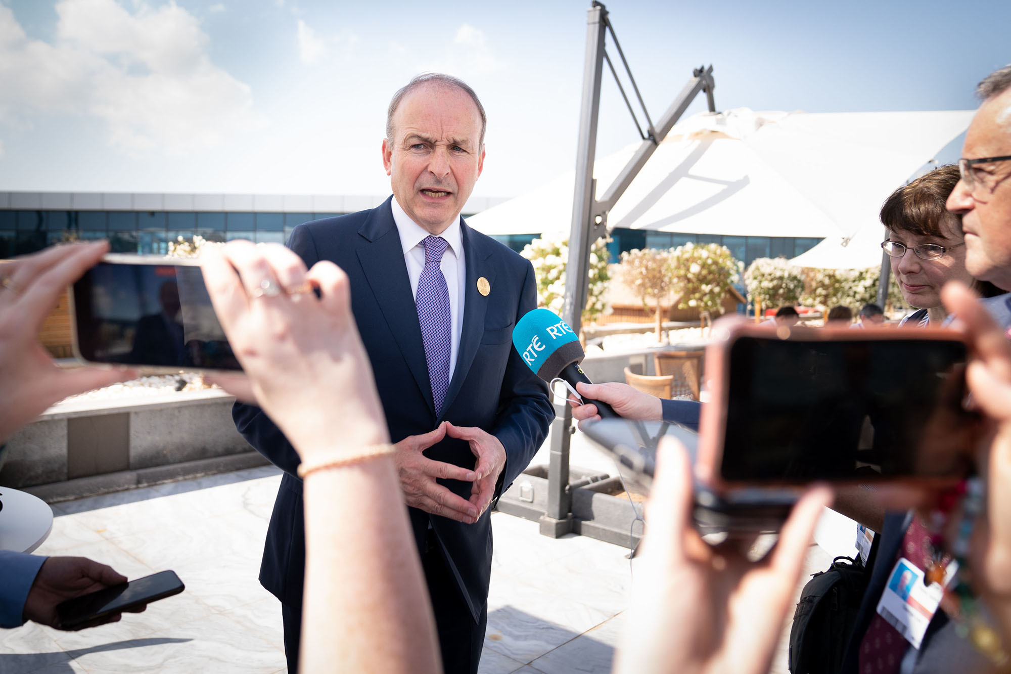 Taoiseach Micheal Martin talks to the media during the Cop27 summit at Sharm el-Sheikh,