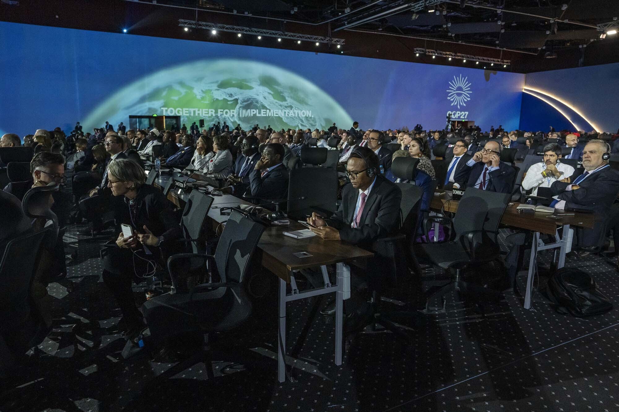 World leaders listen as their counterparts give speeches during the COP27 U.N. Climate Summit, in Sharm el-Sheikh, Egypt, Monday, Nov. 7, 2022.