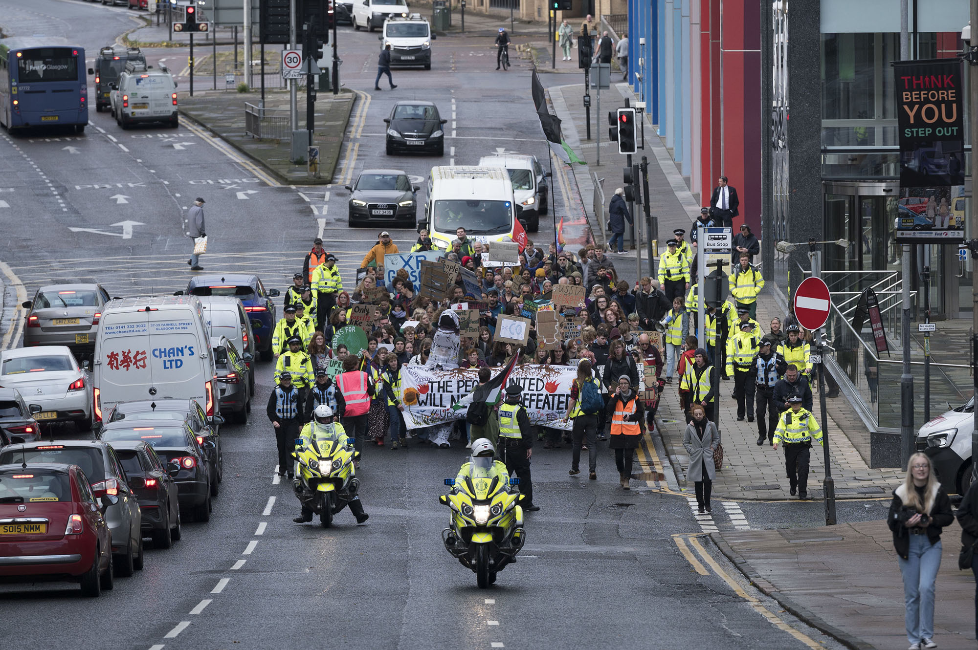 Demonstrators take part in the Fridays for Future Scotland march through Glasgow ahead of the first anniversary of the Cop26 summit in Glasgow. Picture date: Friday October 28, 2022. PA Photo.
