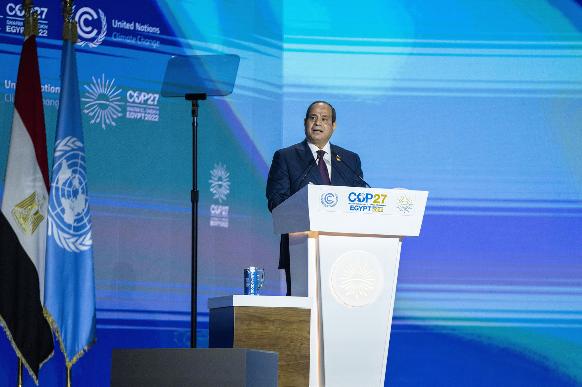Egyptian President Abdel Fattah el-Sissi, speaks during the COP27 U.N. Climate Summit, in Sharm el-Sheikh, Egypt, Monday, Nov. 7, 2022.