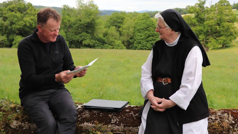 Diarmuid Ó Drisceoil with Sr Maria Brosnan at Glencairn Abbey in Co Waterford. 