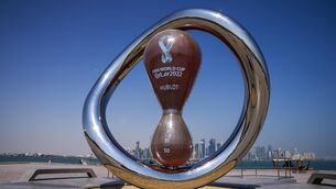 The official Fifa World Cup Countdown Clock is in place in Doha (Nariman El-Mofty/AP)