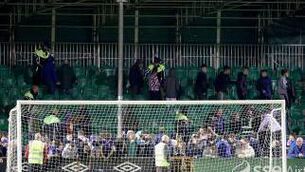 <p>EXODUS: Waterford fans leave the stand due to a structural issue. ©INPHO/Laszlo Geczo</p>