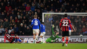 <p>EASING THE PRESSURE: Bournemouth's Jaidon Anthony scores his side's fourth goal of the game. Pic: Adam Davy/PA Wire.</p>